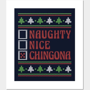 Naughty Nice Chingona Ugly Holiday Sweater Funny Christmas Posters and Art